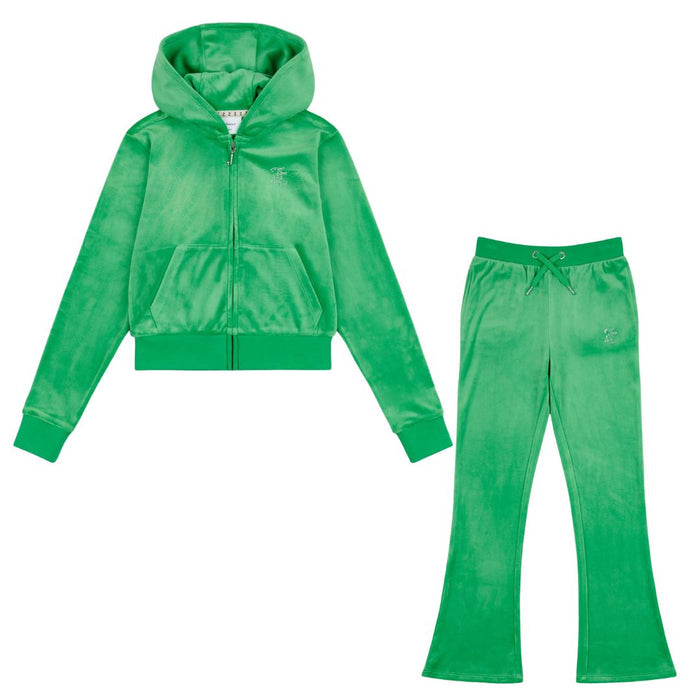 Green Bootcut Diamante Logo Tracksuit