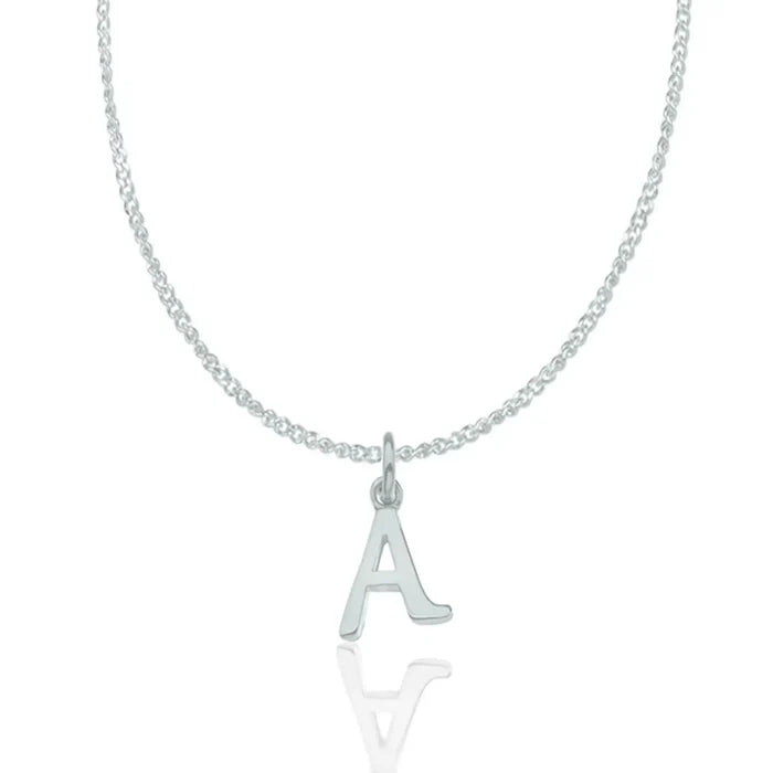 white gold letter necklace on a white background