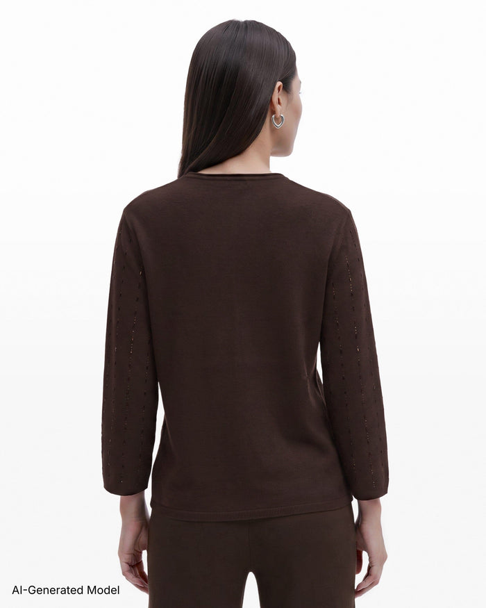 Anne Klein Heat Set Crew Neck Long Sleeve Sweater