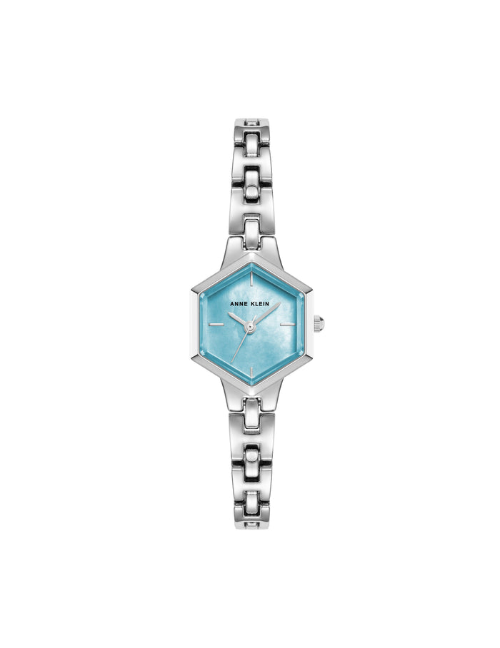 Anne Klein Silver-Tone/Blue Hexagonal Bracelet Watch