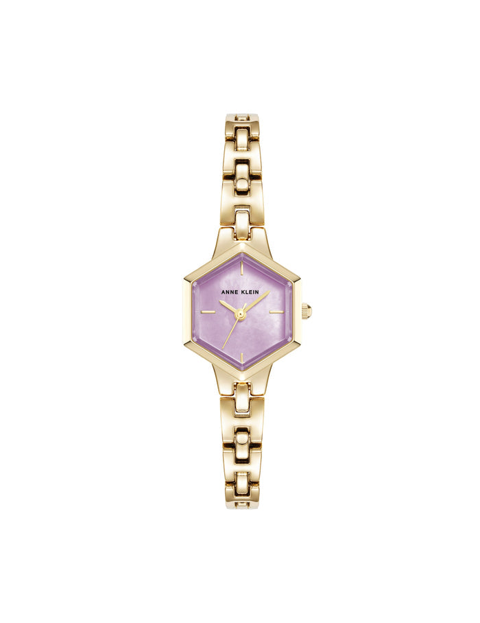 Anne Klein Gold-Tone/Lavender Hexagonal Bracelet Watch