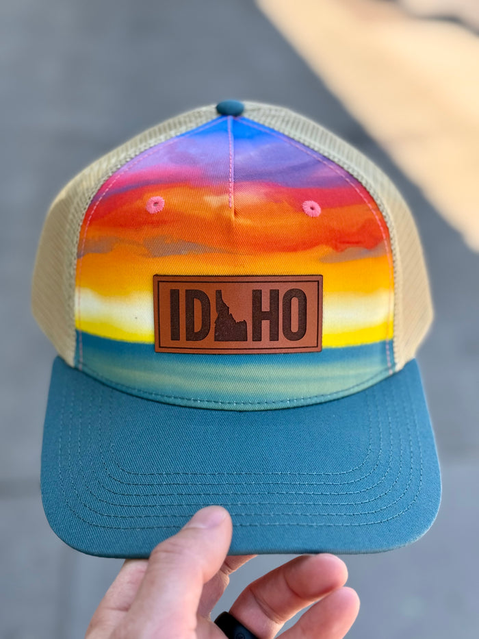 Idaho State  Trucker Hat - (Watercolor Sunset / Teal)