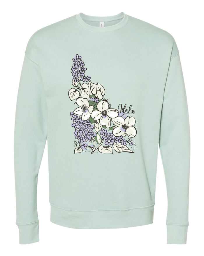 Idaho Syringa State Flower Sweatshirt - Dusty Blue