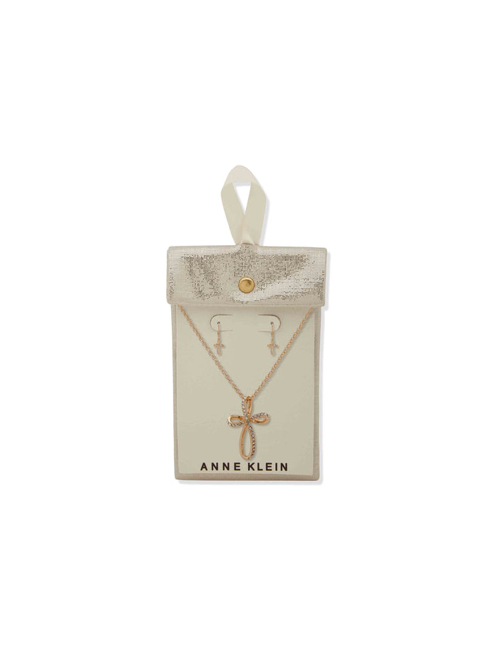 Anne Klein Infinity Cross Pendant Necklace & Earring Set