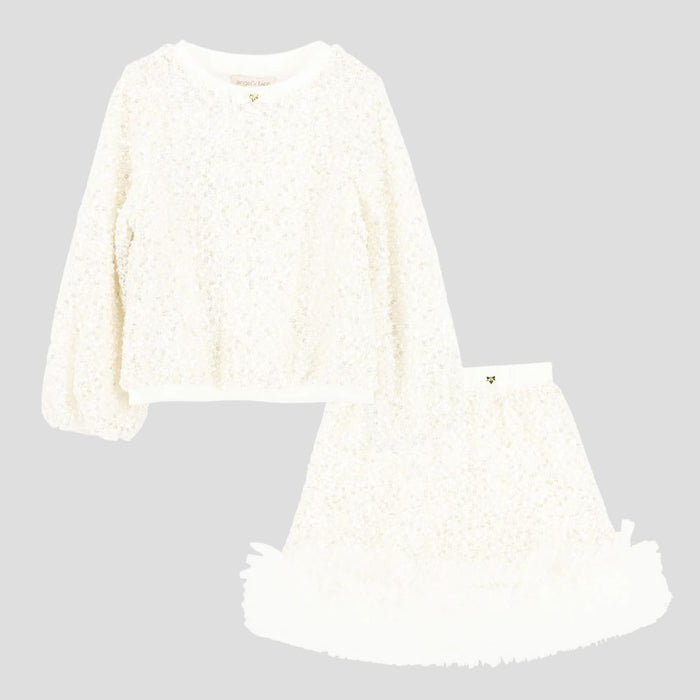 Ivory Boucle Sequin Skirt Set