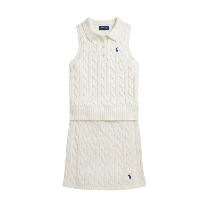 Ivory Cable Knit Polo & Skirt Set