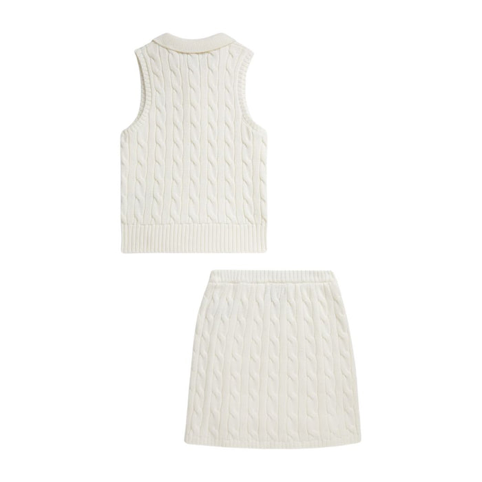 Ivory Cable Knit Polo & Skirt Set