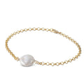 Lily Blanche Gold chain bracelet with single coin pearl detail on white background, minimalist freshwater pearl design