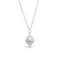 Sterling silver necklace with coin pearl pendant, minimalist design on white background showing freshwater pearl detail