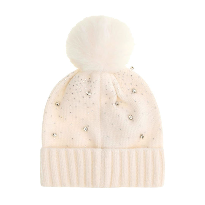 Ivory Diamante Pom Pom Hat