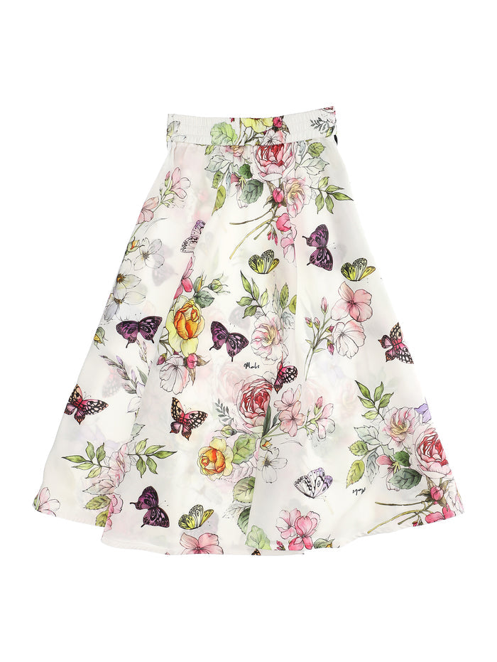 Ivory Floral Satin Skirt
