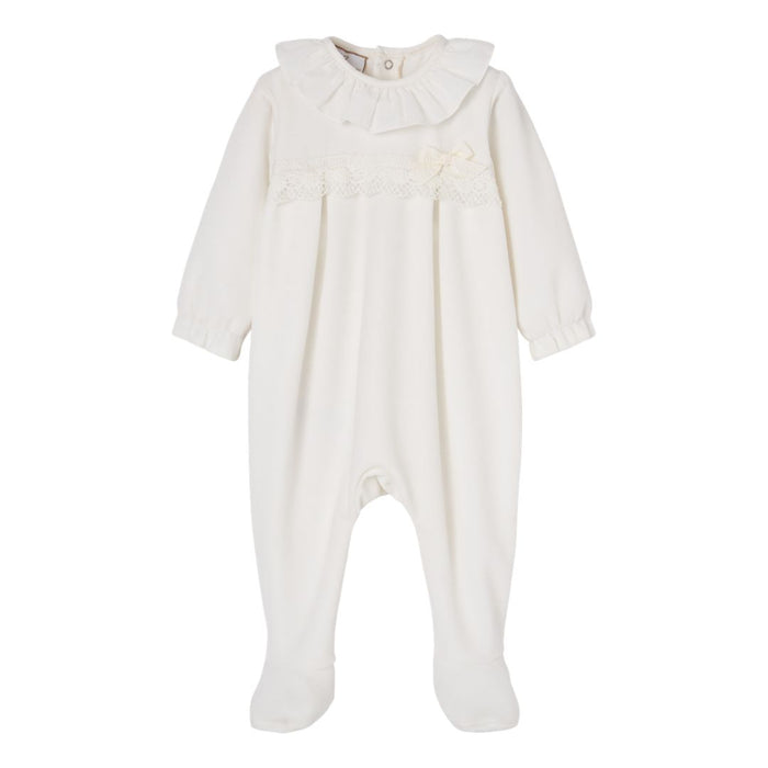 Ivory Lace Velour Babygrow