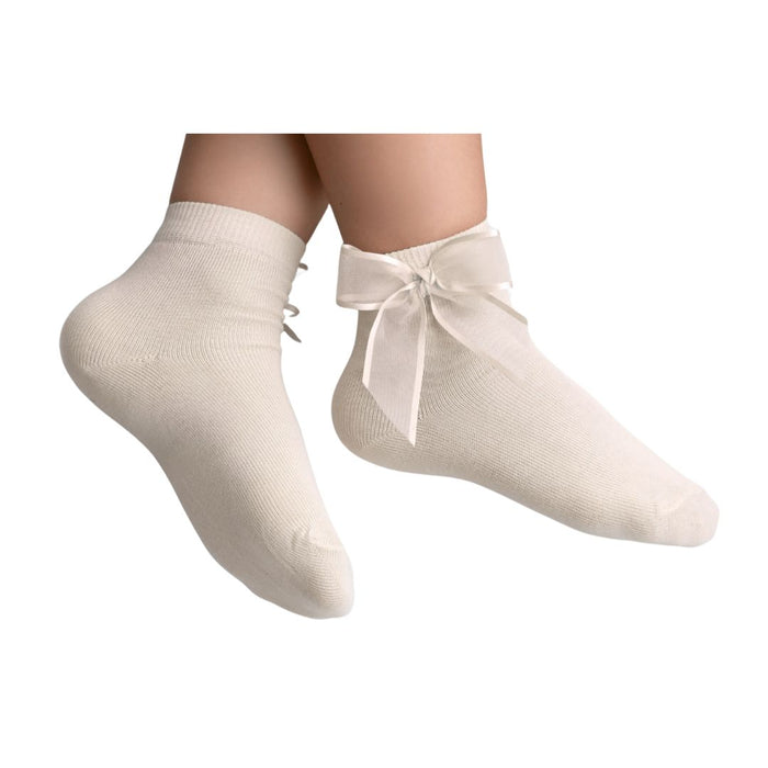 Ivory Organza Bow Ankle Socks