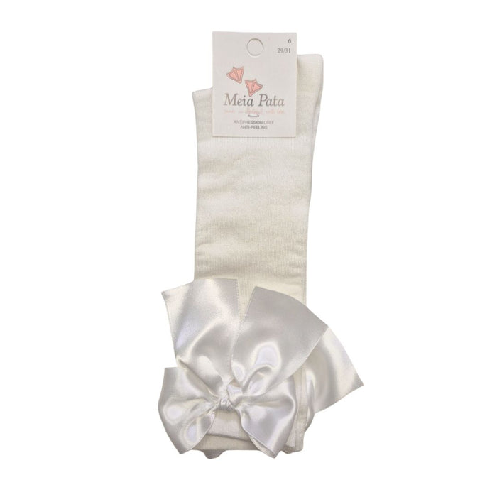 Ivory Satin Bow Knee High Socks