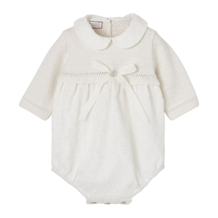 Ivory Textured & Knitted Romper