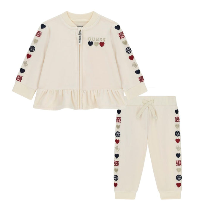 Ivory Velour Zip Up Tracksuit