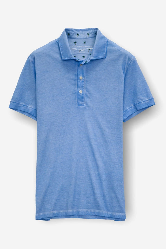 Jersey Polo Shirt Palm Patterned Underside - Santorini -