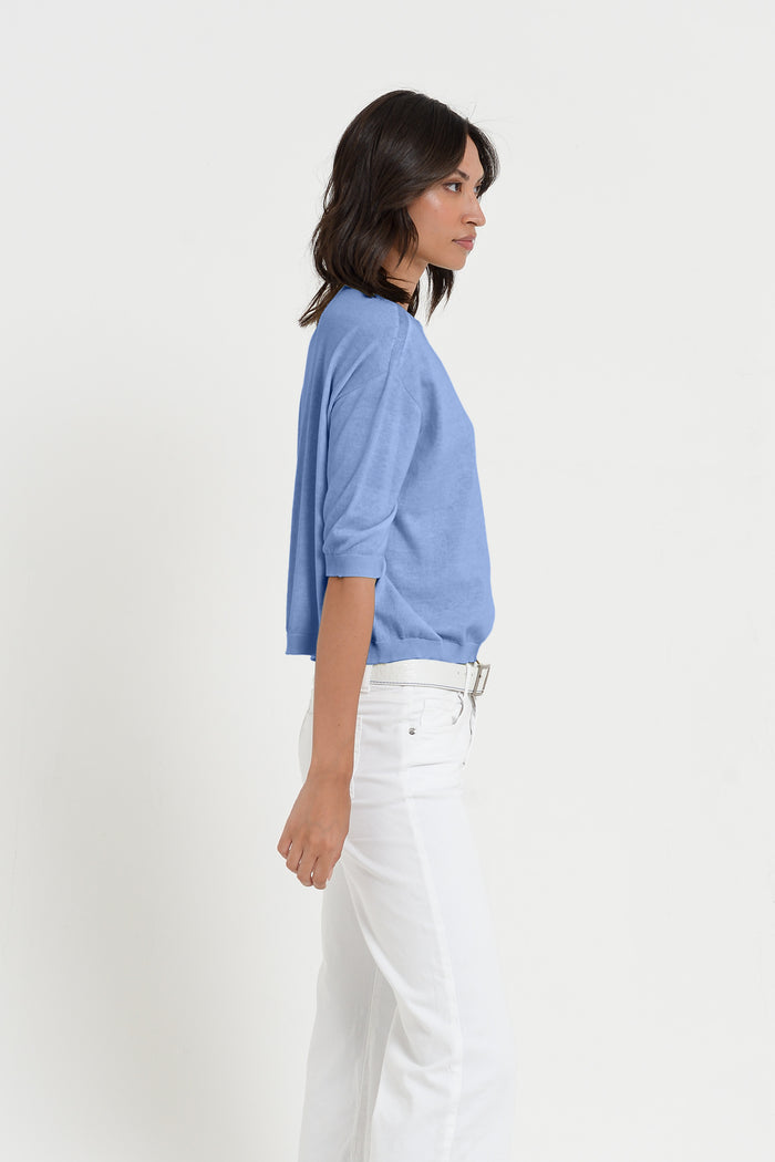 Kriss Knit - Women's Short Sleeve Cropped Sweater - Bay