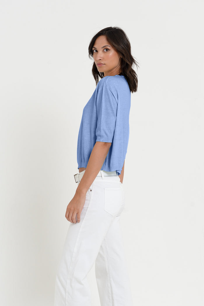Kriss Knit - Women's Short Sleeve Cropped Sweater - Bay