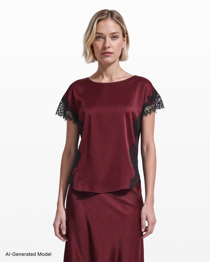 Anne Klein Lace Trimmed Bateau Neck Top