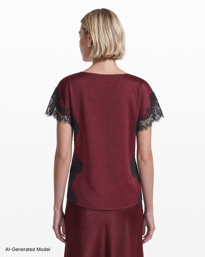 Anne Klein Lace Trimmed Bateau Neck Top