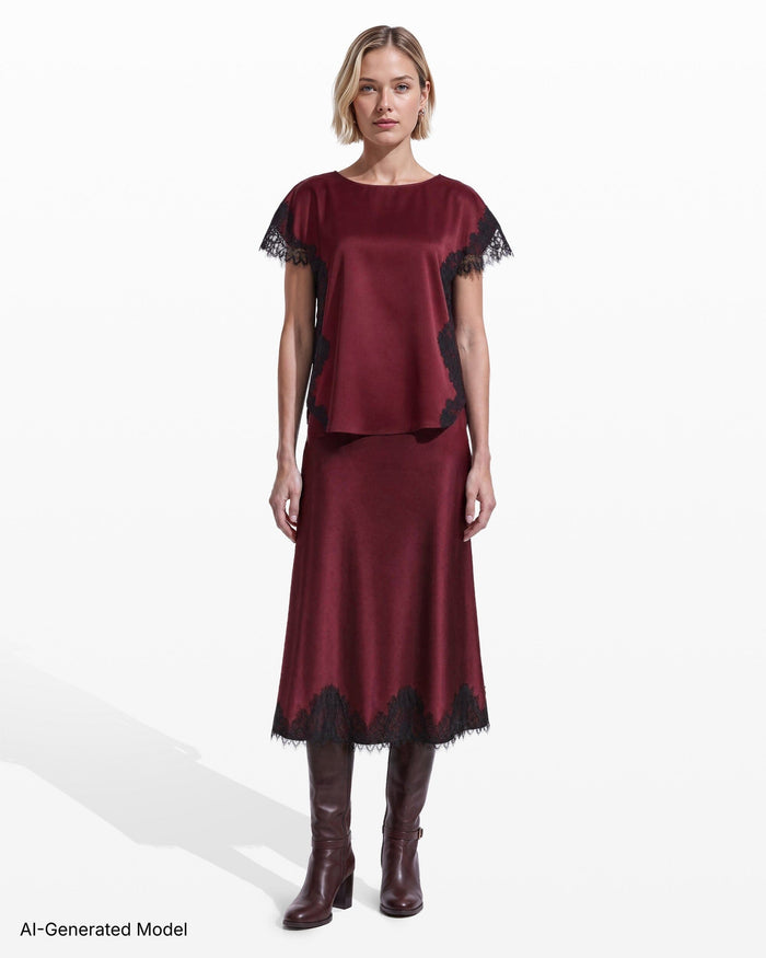 Anne Klein Lace Trimmed Bateau Neck Top