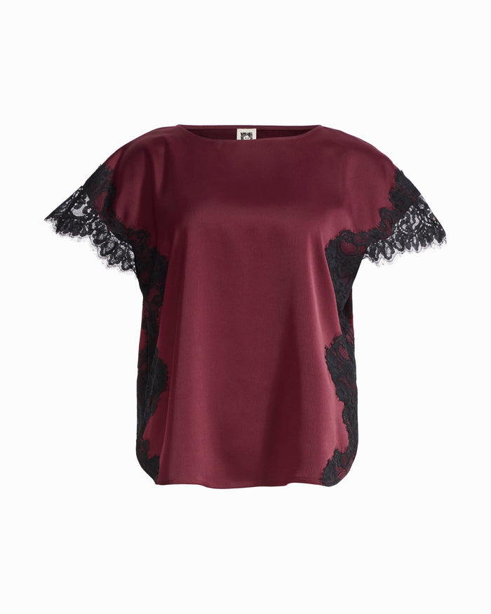 Anne Klein BAROLO Lace Trimmed Bateau Neck Top