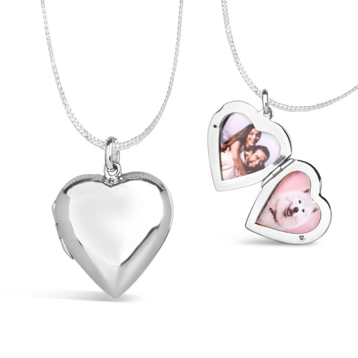 Large 2 Photo Heart Locket Silver + Photos