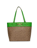 Anne Klein Cream Brown Lion Logo/Grass Green Large Lion Logo Tote