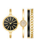 Anne Klein Gold-Tone/Black Layered Watch and Bracelet Jewelry Set