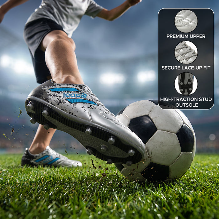 Leap7X ACTIVE-606 Grey Sports Lacing Football Shoes for Men by Liberty