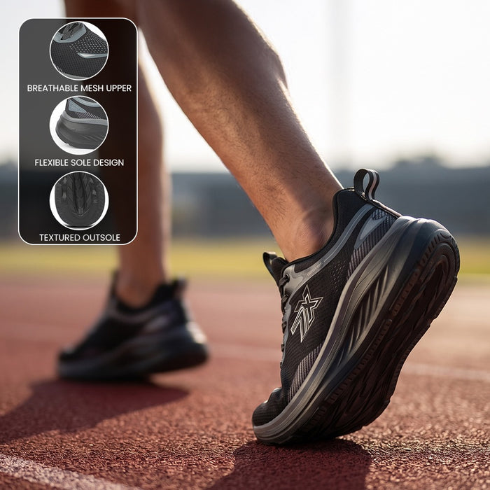Leap7X ACTO113E Black Sports Lacing Running Shoes for Men by Liberty