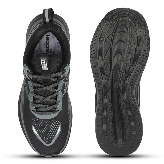 Leap7X ACTO113E Black Sports Lacing Running Shoes for Men by Liberty