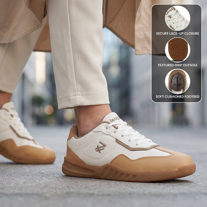 Leap7x Beige Casual Lacing Sneakers For Women ACTO229E By Liberty