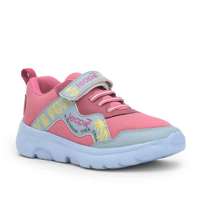 Leap7x Pink Sports Non Lacing Walking Shoes For Kids TURBO-1E By Liberty