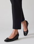 Anne Klein Black Leather Leather Wedge Ballet Flat