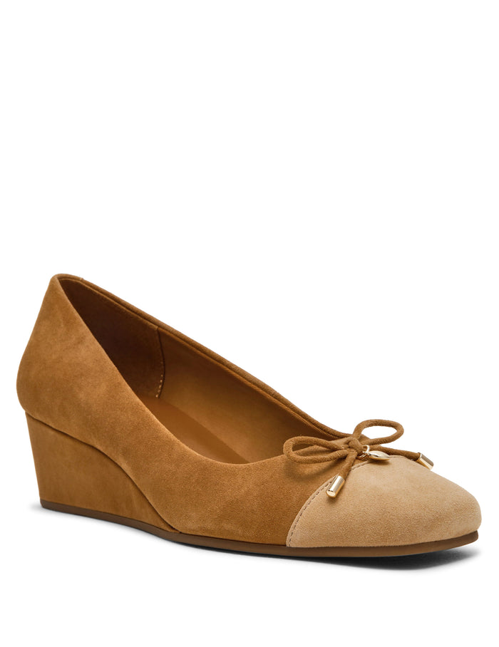 Anne Klein Tan Suede Leather Wedge Ballet Flat