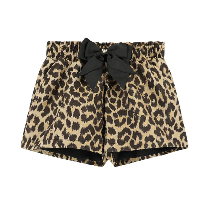 Leopard Shorts & Black Ribbed Jumper Set
