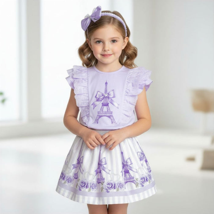 Lilac Eiffel Tower Skirt Set & Headband