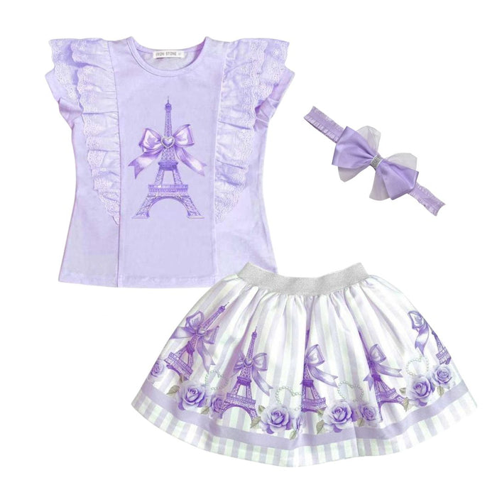 Lilac Eiffel Tower Skirt Set & Headband