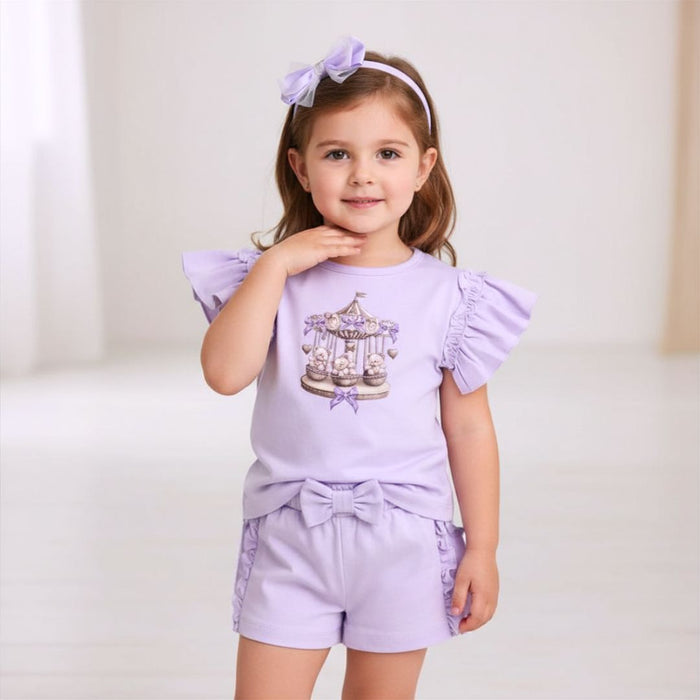 Lilac Teddy Carousel Shorts Set & Headband