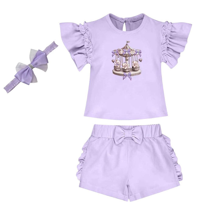 Lilac Teddy Carousel Shorts Set & Headband