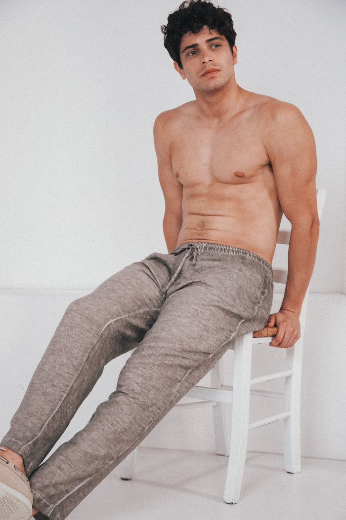 Linen Cotton Blend Pants - Grafite