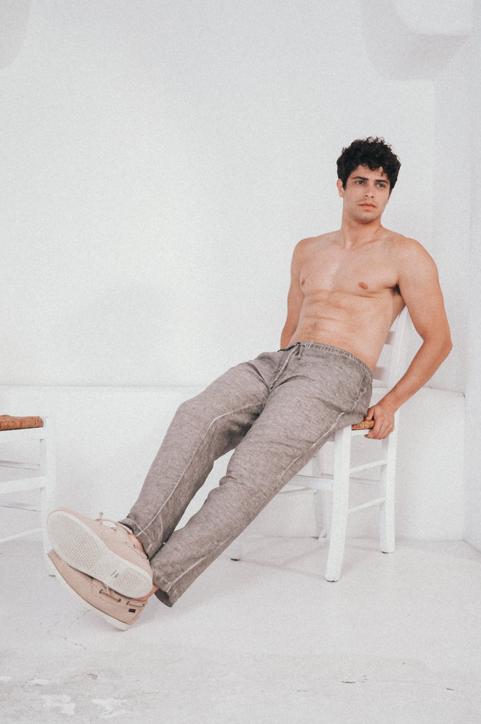 Linen Cotton Blend Pants - Grafite