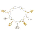 Link charm bracelet with multiple charms attached