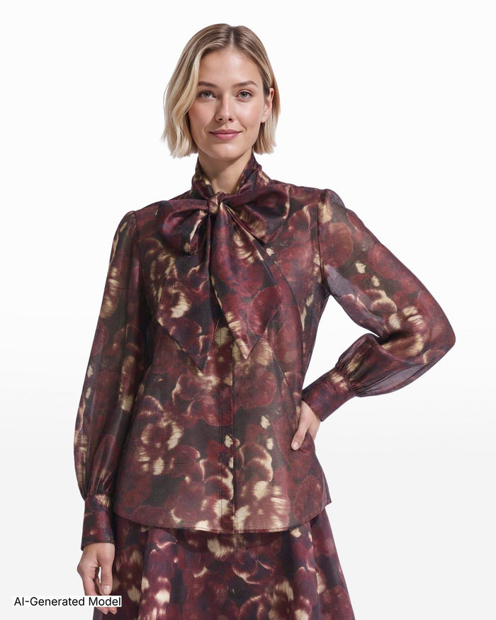 Anne Klein Long Sleeve Blouse With Neck Bow