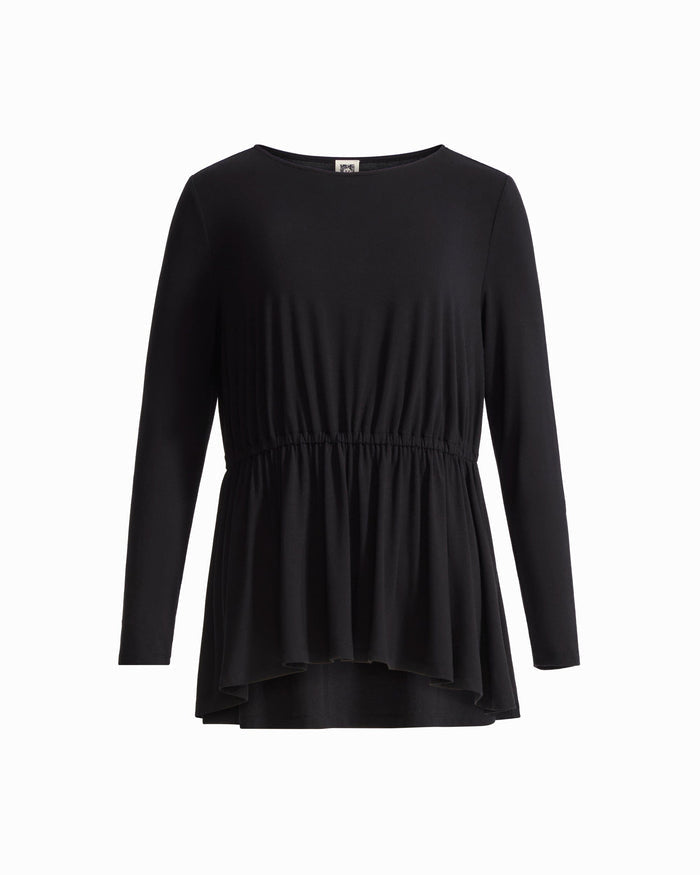 Anne Klein ANNE BLACK Long Sleeve Boat Neck Elasticated Waist Knit Top