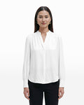 Anne Klein WHITE DOVE Long Sleeve Pleat Front Blouse