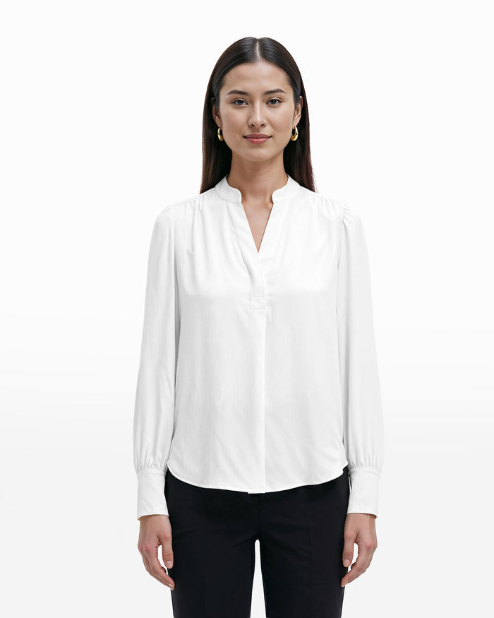 Anne Klein WHITE DOVE Long Sleeve Pleat Front Blouse