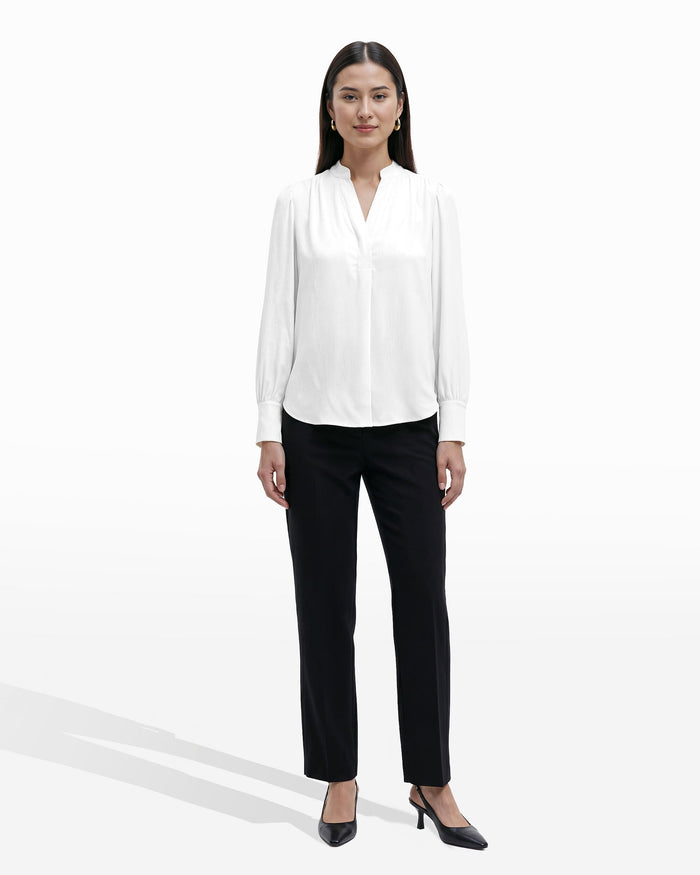 Anne Klein Long Sleeve Pleat Front Blouse